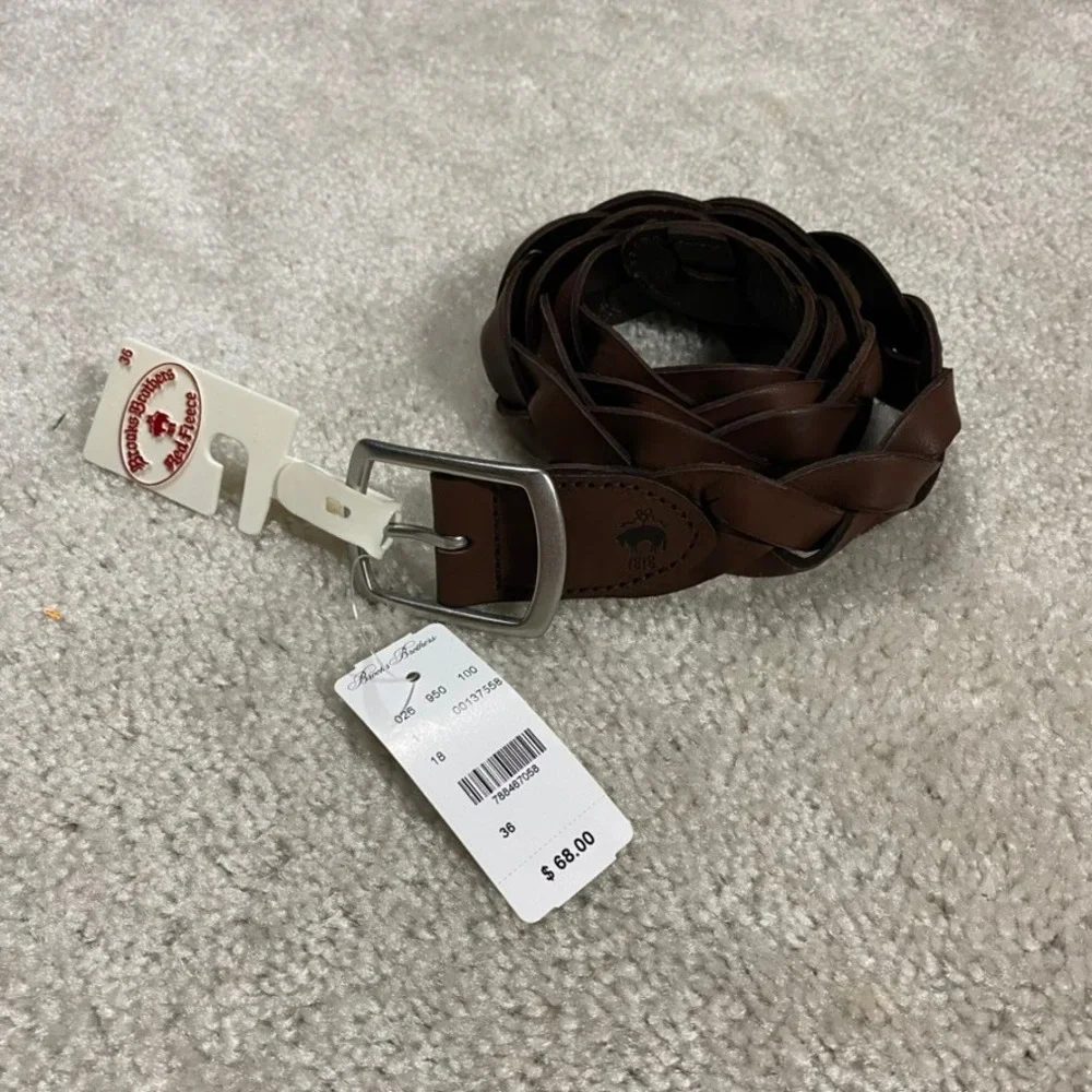 Brooks Brothers Belt Mens 36 Red Fleece Chunky Braided Leather Brown Preppy